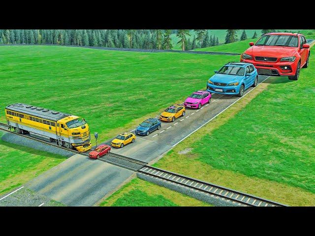 SMALL & BIG CARS vs TRAIN in BeamNG.drive