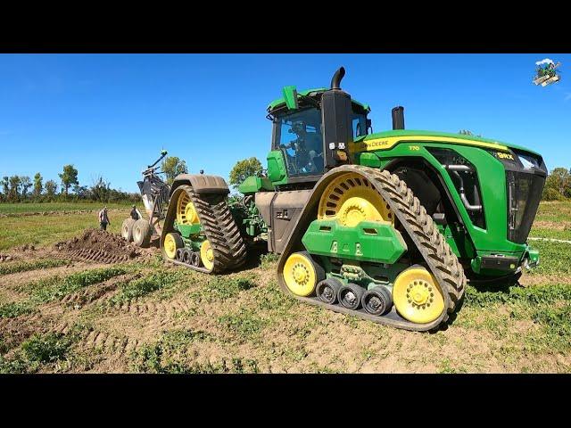 John Deere 9RX 770 Tractor pulling a Tile Plow in Indiana