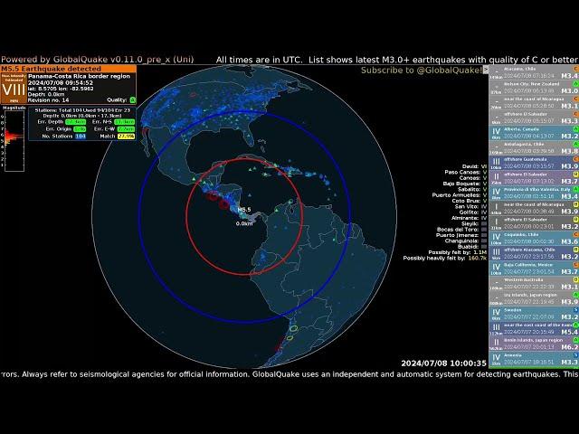 M5.3 Earthquake hits Panama / Costa Rica border - July 8, 2024