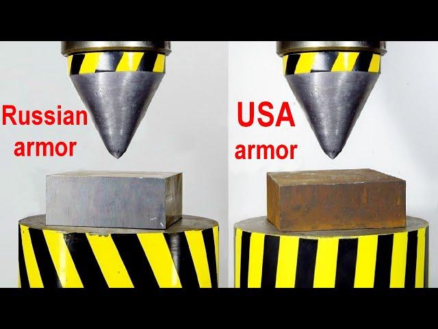 HYDRAULIC PRESS VS ARMOR, USA AND RUSSIA