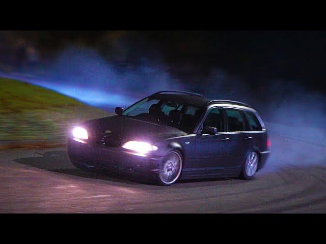 E46 SENDS IT On Roundabout At Car Meet! - Modified Cars Leaving a Car Meet!