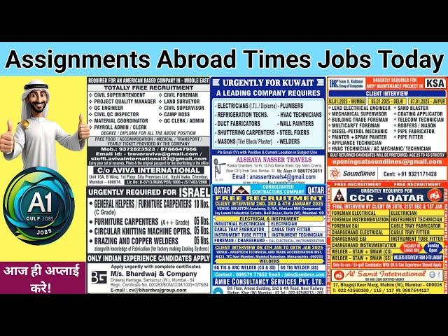 Assignment Abroad Times Today Jobs, dubai job vacancies 2024, Latest GULF JOBS today!!