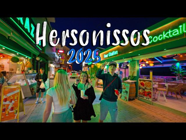 Hersonissos Crete, nightlife walking tour 4K, Greece travel guide 2025