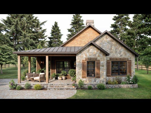 36'x40' (11x12m) Could This Be Your Perfect Small Home?  The Rustic Elegance of Wood and Stone