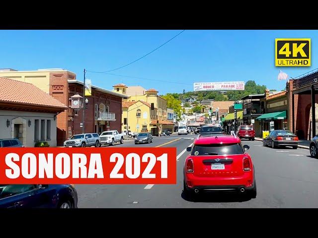 Sonora California Historic Gold Rush, Dining & Antiques Wide Angle Drive -- 4k HDR