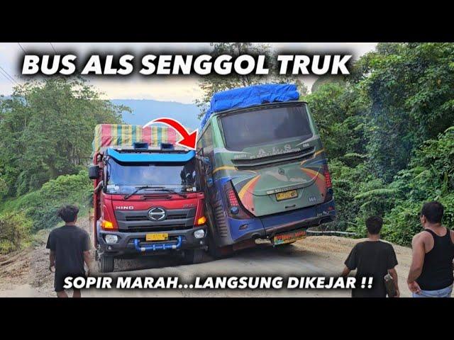 Sopir Truk Marah !!! Bus ALS Senggol Truk Di Tanjakan Batu Jomba