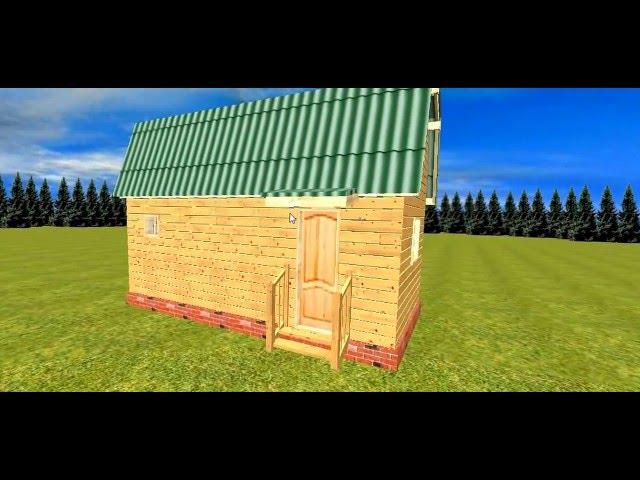 3d проект - Баня 3 на 6 с мансардой | Проект бани из бруса