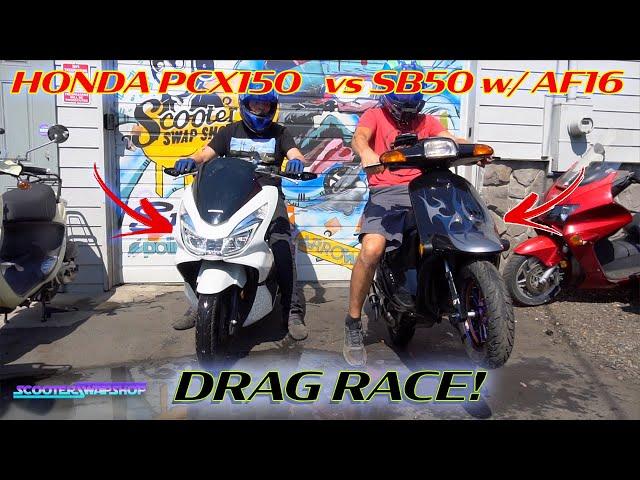 we drag race the honda SB50 with AF16 vs Pauls Honda pcx150 | Zach west Build V:4