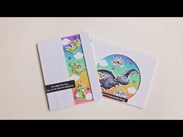 Colorful Dragon Cards - Distress Oxide Blending