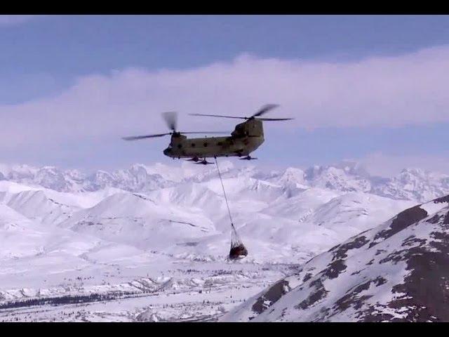 CH-47F Chinook Helicopter Transporting Food And Equipment To 7,000 Foot High Base