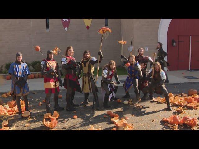 Medieval Time knights National Pumpkin Destruction Day in their own style