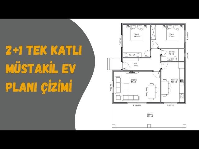 MİMARİ TASLAK PLAN ÇİZİMİ. AUTOCAD 2+1 MÜSTAKİL EV PLANI ÇİZME.