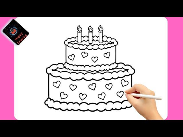 Beautiful Cake Drawing Painting Colouring for kids Toddlers  | How to draw Cake #Cakedrawing