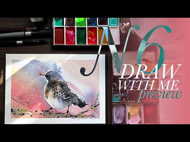 Drawing a bird (Fieldfare) in watercolour directly with a brush without pencil sketch