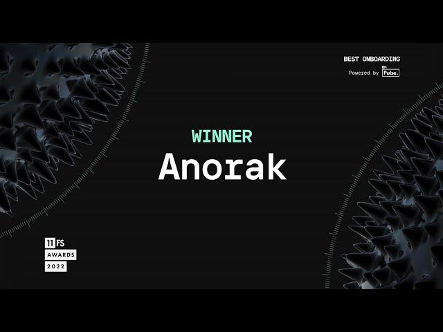 Anorak wins the 11:FS Pulse award for Best onboarding | 11:FS Awards 2022