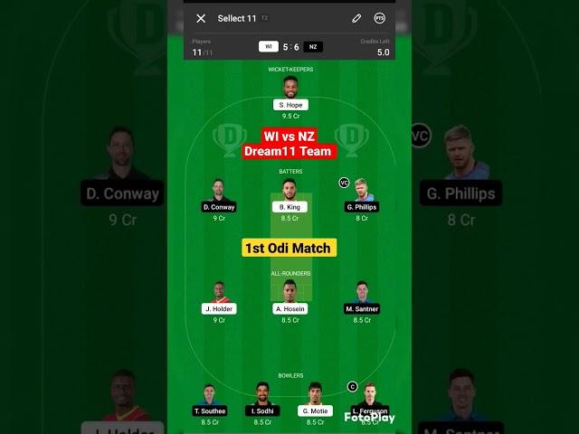 WI vs NZ dream11 prediction l wi v nz dream11 team l West Indies vs Newzealand 1st odi match