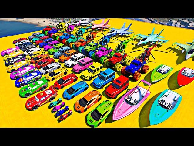 GTA V SPIDER-MAN, Stunt Car Racing Challenge By Heroes and Friends With Amazing Car Planes and Boats