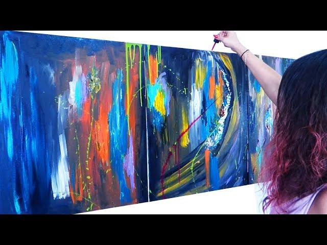 Abstract Acrylic Painting Demo On Large Canvas - Part 01/02