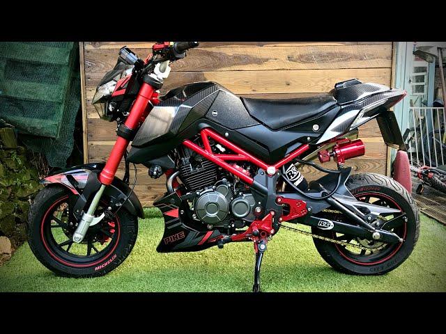 Highly modified Benelli tnt 125 / 155 gets  new supermoto mudguard!! Crf50 parts!! ** watch **