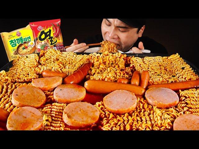 얼큰한 열라면과 참깨라면에 3가지 소세지 넣어서 먹방~!! 리얼사운드 ASMR social eating Mukbang(Eating Show)