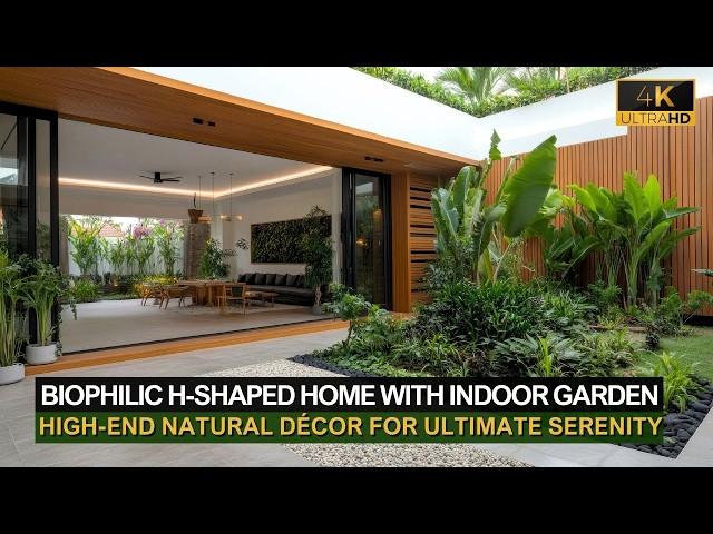 Biophilic H-Shaped Home with Private Indoor Garden & High-End Natural Décor for Ultimate Serenity