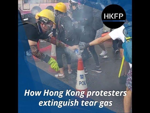 How Hong Kong protesters extinguish tear gas canisters