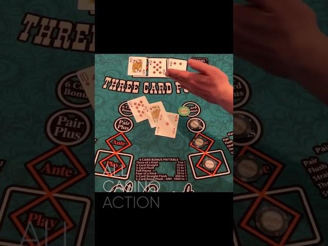 CRAZY FLUSH OVER FLUSH IN 3 CARD POKER HAD MY HEART POUNDING!! #shorts