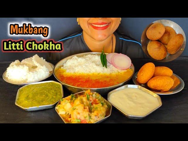 Eating Litti Chokha  Daal Chawal  tomato chutney || Dahi #mukbang #asmr