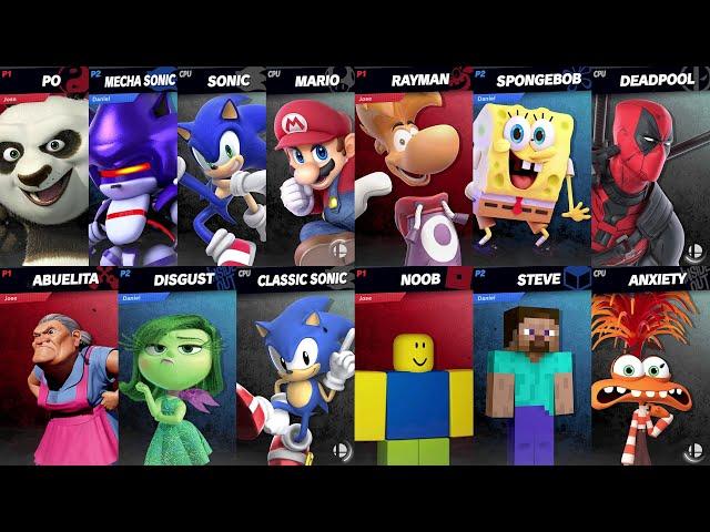 Sonic vs Mario vs Mecha Sonic | Steve vs Noob | Spongebob vs Rayman in Super Smash Bros Ultimate