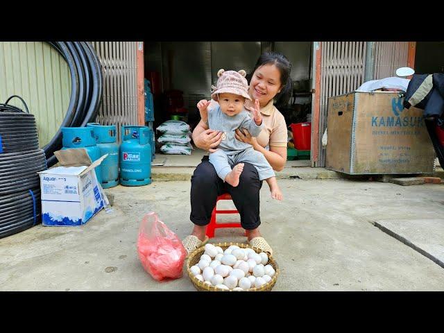 Single mom cooks nutritious fish porridge for Laura - Harvests duck eggs to sell at the market.