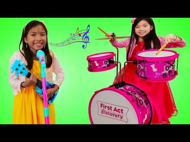 Emma & Wendy Pretend Play with Musical Instrument Toys for Kids & Sing Nursery Rhymes