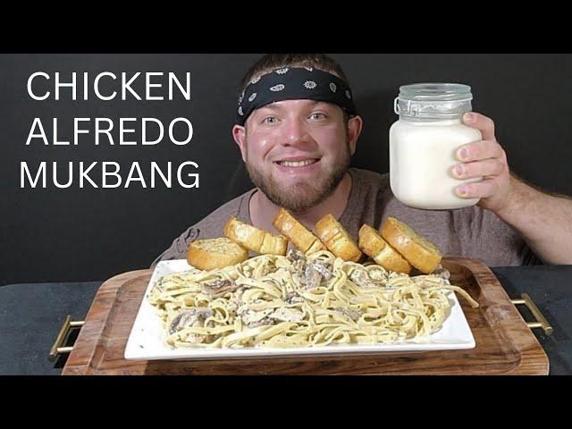 CHICKEN ALFREDO & CHEESY GARLIC BREAD!!! MUKBANG ASMR (No Talking)