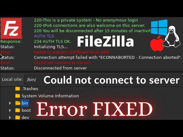 FileZilla Connection attempt failed with ECONNABORTED Connection aborted | Could not connect server