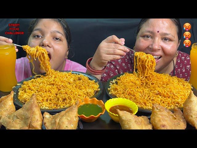 Eating Spicy  Korean Noodels, Malai Paneer Samosa Challenge I Streetfood Challenge I Foodie Gd