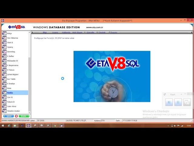 Neriman KÜÇÜK & ETA V8 SQL' de KASA- BANKA KARTI TANIMLAMA ve DEVİRLERİNİ GİRME