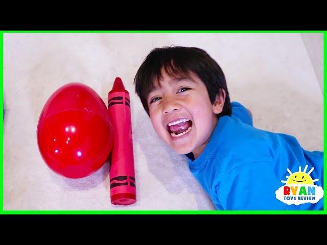 Ryan Pretend Play and Learn Colors with Giant Crayons Egg Surprise Toys!