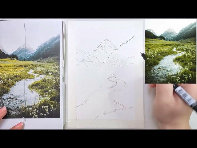 Как нарисовать горный пейжаж? Уроки рисования акварельными красками от Всем Арт.