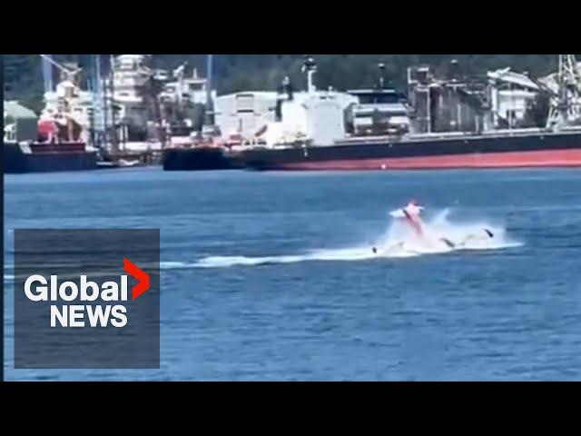 Shocking video shows float plane crash into boat during takeoff in BC harbour, 2 seriously injured