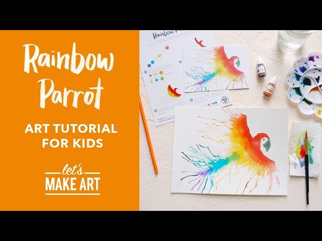 Rainbow Parrot | Children's Watercolor Art Activity by Nicole Miyuki of Let's Make Art