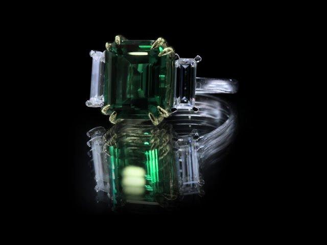 F&B Jewelry Showcase: Custom Chatham Lab Created Emerald 11x9mm Emerald 3 Stone Ring