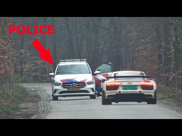 POLICE STOPS AUDI R8 PP | Supercars Arriving at Streetgasm Voorjaarsrit 2023