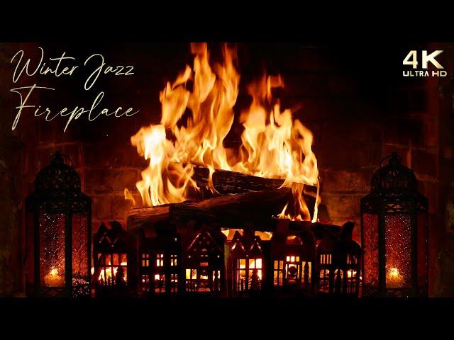  Crackling Fireplace & Winter Jazz Ambience ~ Relaxing 4K Fireplace Ambience