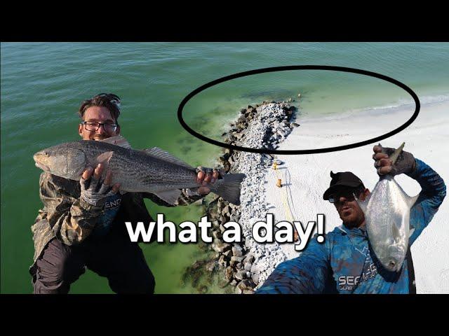 this hurricane torn jetty is producing mad fishing action