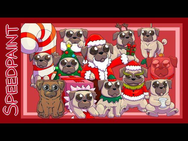 Christmas Pugs | Speedpaint