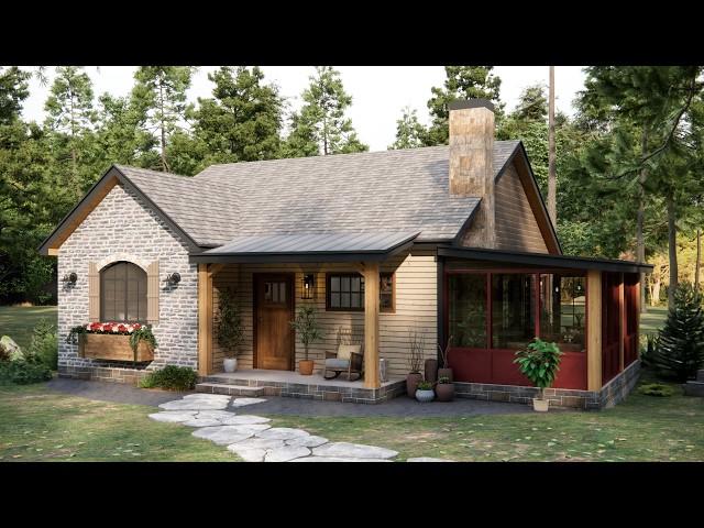 29'x36' (9x11m) What An Amazing Cabin Home |  Cozy & Charm | 2-Bedroom Small House Ideas.