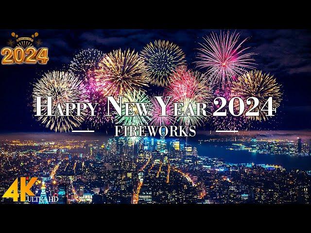 Happy New Year 2024 4K - Firework Sound | Colorful Firework Display with Real Sound | Countdown 2024