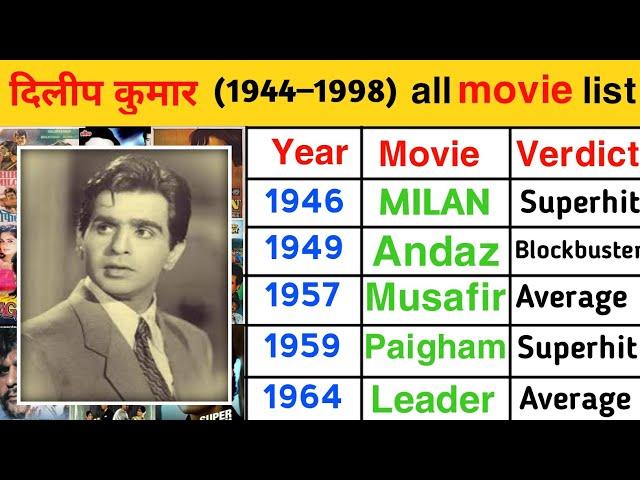 Dilip kumar (1944– 1998) All Movie list। dilip kumar all movies hit and flop । #dilipkumar