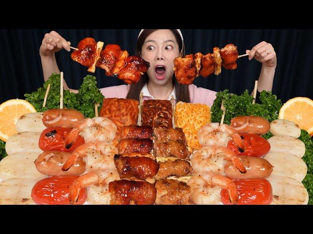 [Mukbang ASMR]  Ramen Wraps  Variety of Skewers Korean Convenience Store Sausages Ssoyoung