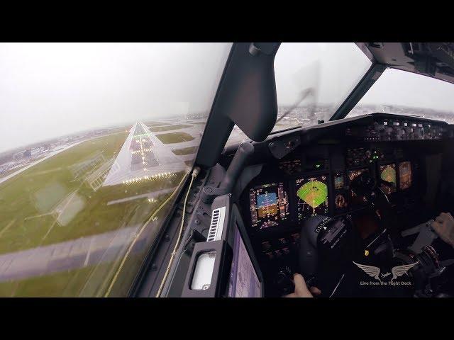 Stormy crosswind landing in LGW - Boeing 737 Captain's view