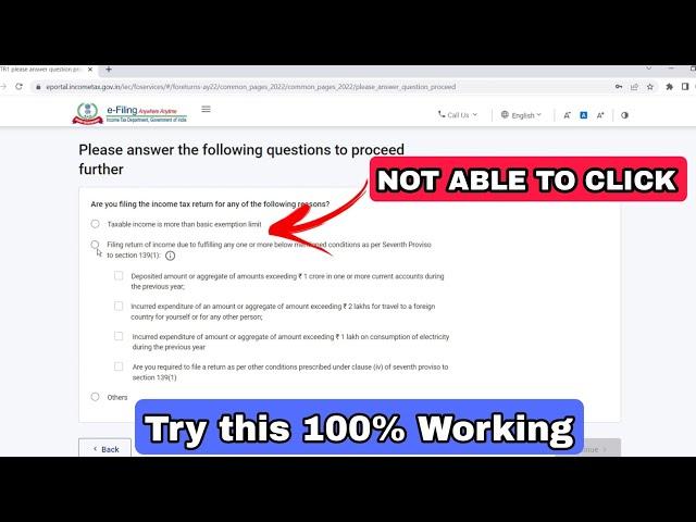 Income tax return filing problem || Not able to choose any option while filing